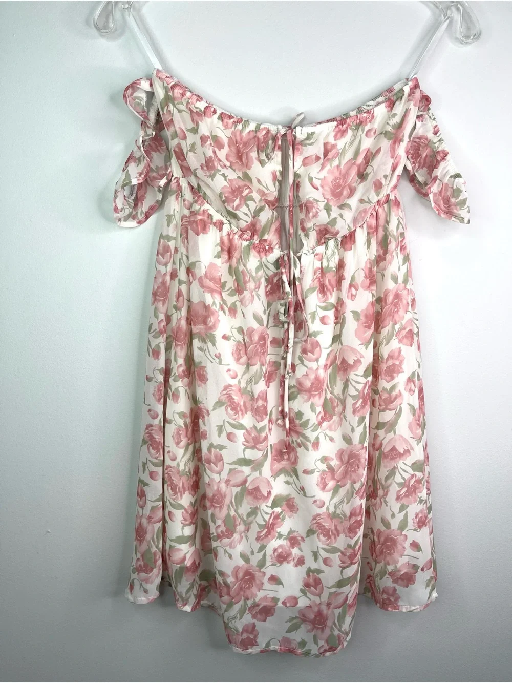 Honey Punch Pink Floral Off-Shoulder Tied Font Mini Dress Size Small